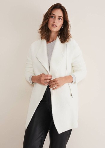 Phase Eight Fia Fluffy Zip Coats White Australia | RL9720814